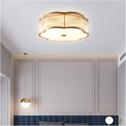 Marcela Traditional Brass Flower Ribbed Glass Ceiling Light
