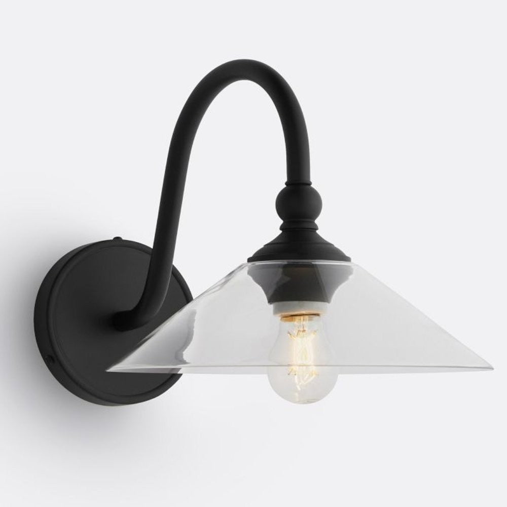 Cygnira Vintage Brass Glass Curved Neck Wall Light