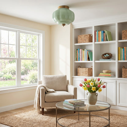 Ozita Retro Milk Glass Semi Flush Mount Eloise Ceiling Light