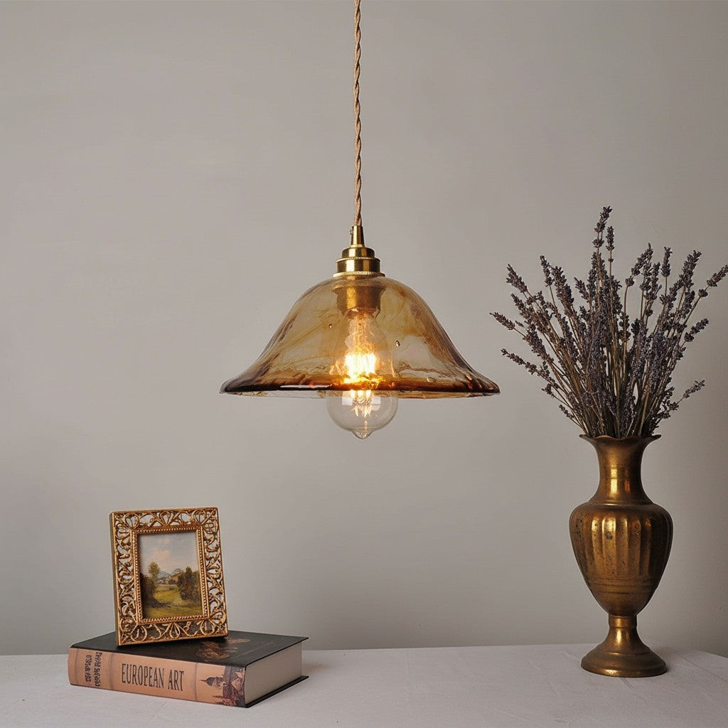 Nyxalis Vintage Brass Glass Pendant Light