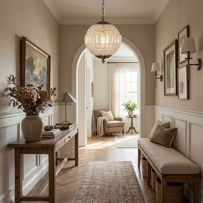 Dion Luxury French Antique Brass Crystal Globe Chandelier