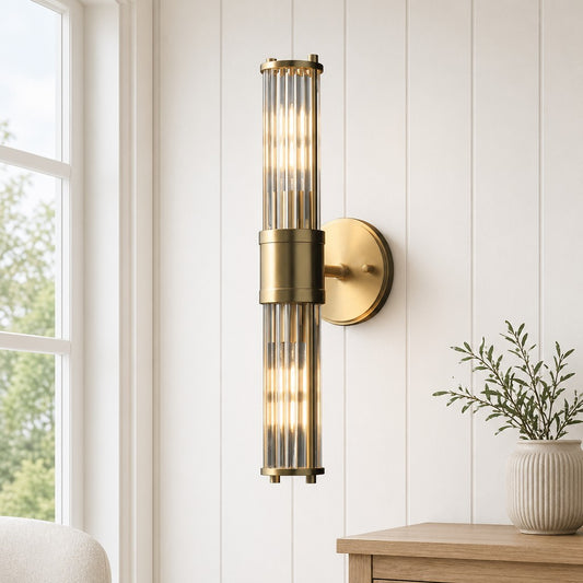 Prisha Mid Century Gold Fluted Ribbed Glass Wall Sconces