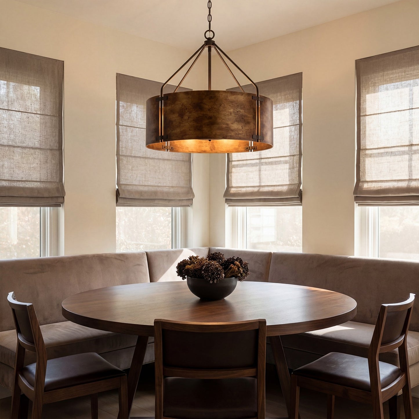 Ojaswi Rustic Bronze Industrial Pendant Light with Drum Shade