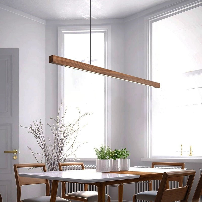 Quorix Log Style Wood Led Linear Pendant Light With Remote Control