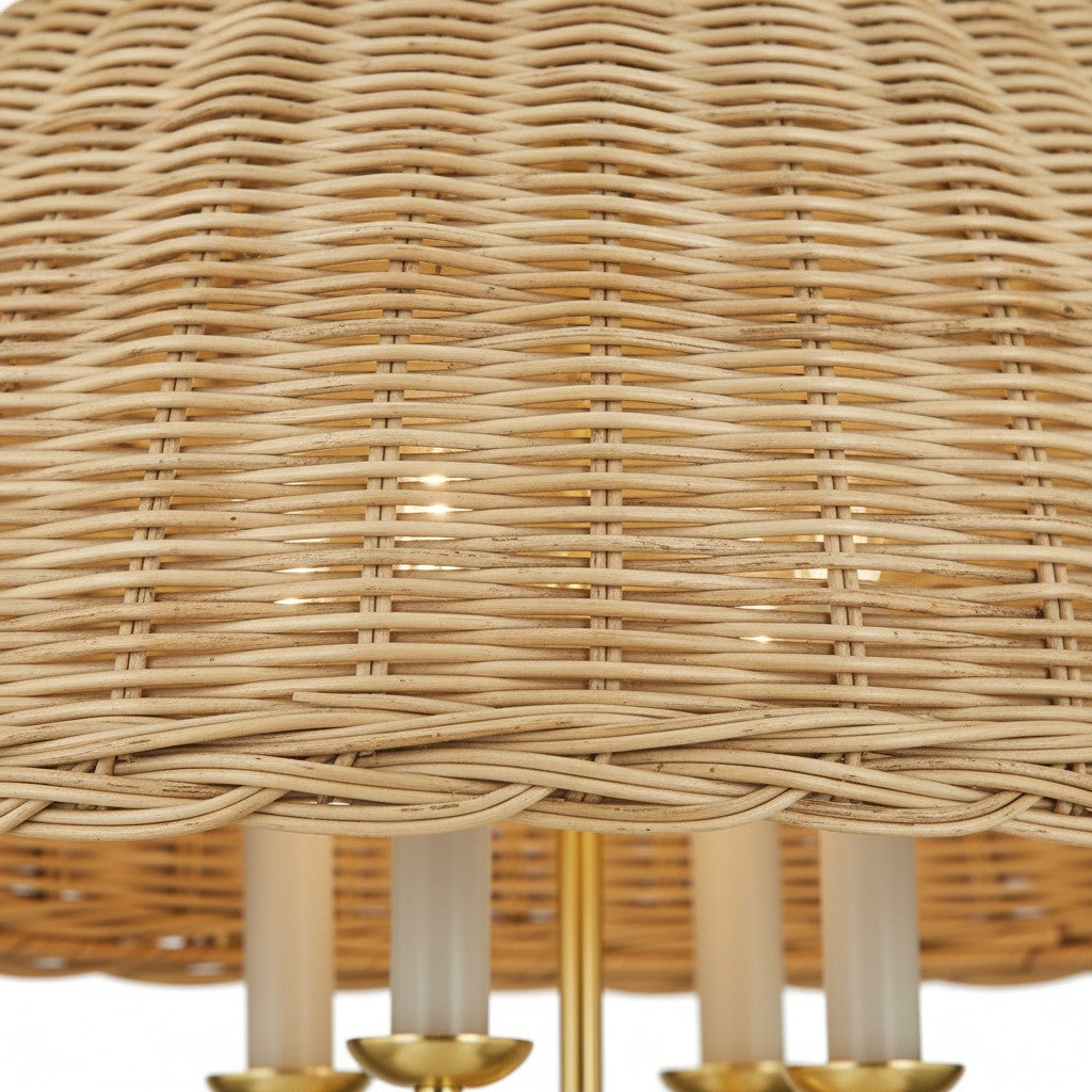 Margaret Minimalist Natural 4-Light Dome Rattan Brass Pendant Light