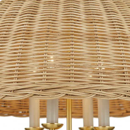 Margaret Minimalist Natural 4-Light Dome Rattan Brass Pendant Light
