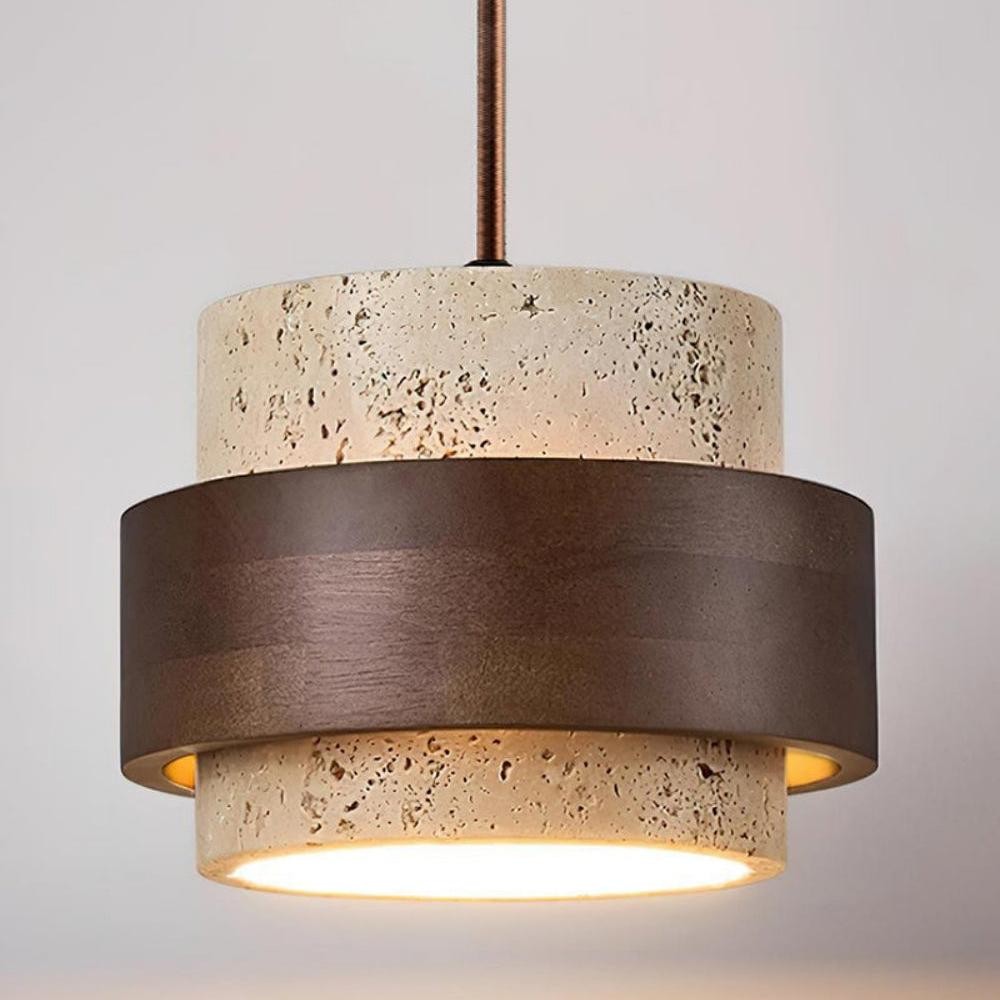 Timothy Wabi Sabi Cylindrical Travertine Pendant Light