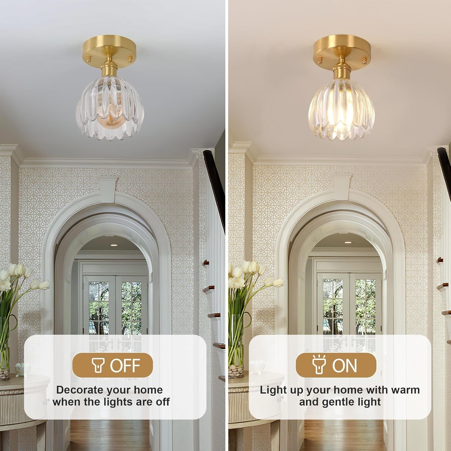 Ozir Stained Glass Flush Mount Tulip Light