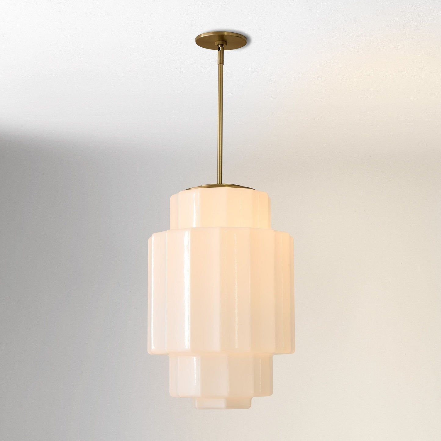 Winry Antique Brass Tiered Milk Glass Pendant Light