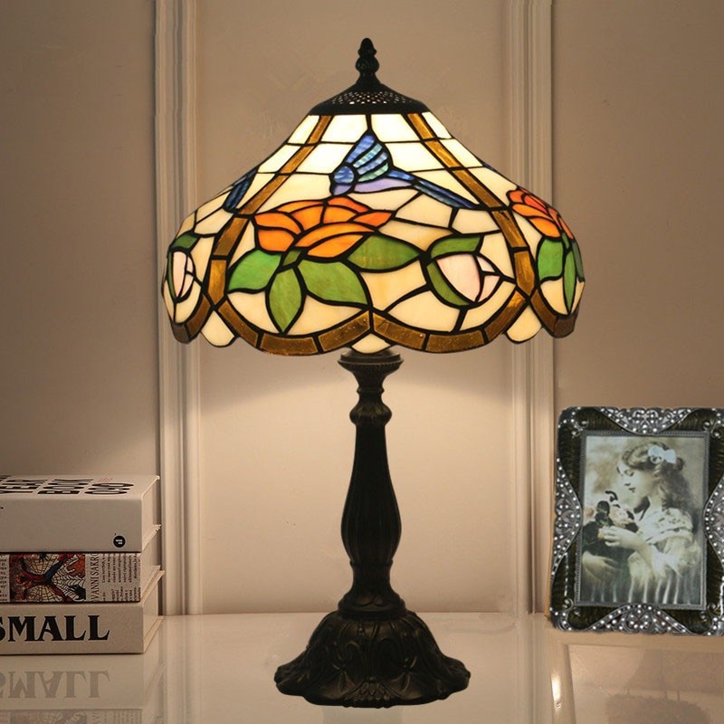 Harini Tiffany stained glass hummingbird table lamp