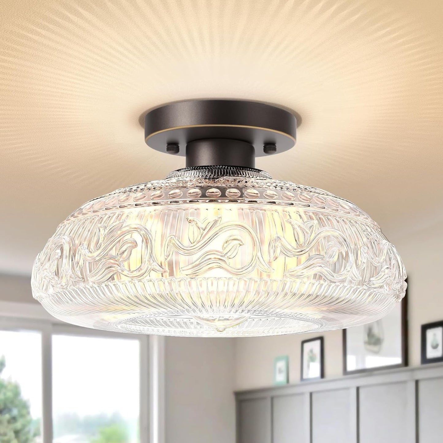 Cassandra American Country Patterned Glass Ceiling Light