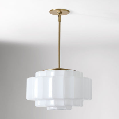 Winry Antique Brass Tiered Milk Glass Pendant Light