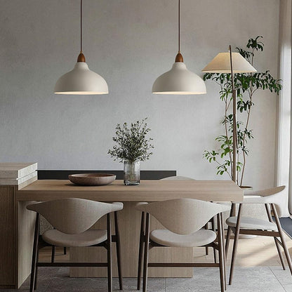 Zarek ‎Minimalist Walnut Wrought Iron Bowl Shaped Pendant Light