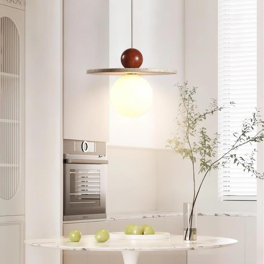 Jeremiah Cream Style Flying Disc Travertine Pendant Light