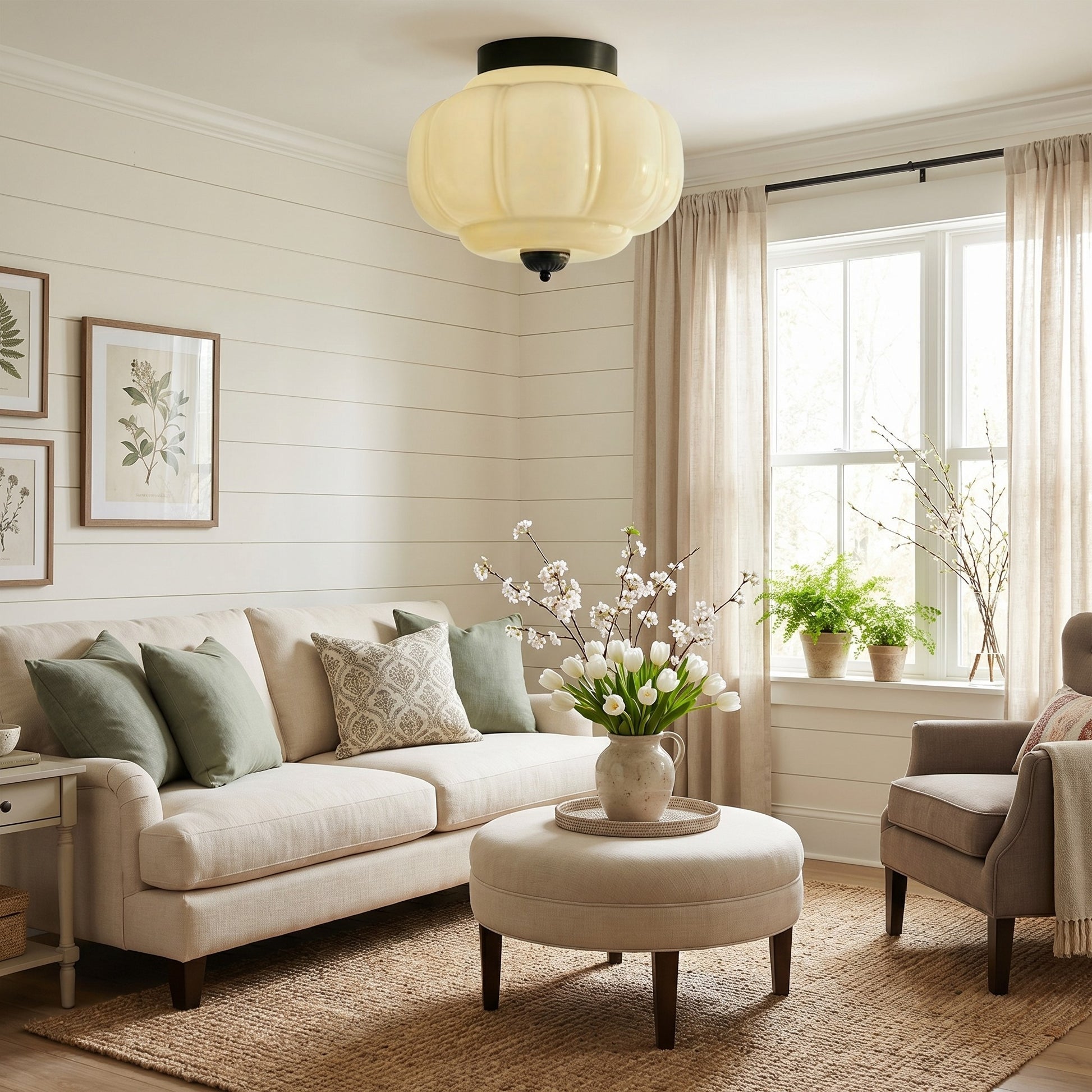 Ozita Retro Milk Glass Semi Flush Mount Eloise Ceiling Light