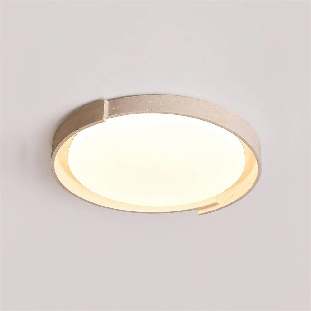 Jonathan Minimalist Round Travertine Stone Flush Mount Ceiling Light