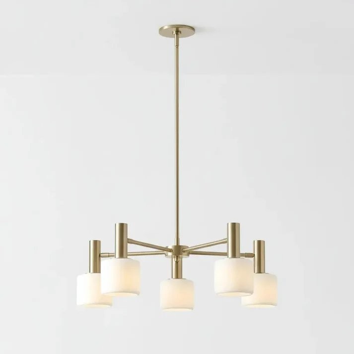 Aura Mid-Century Brass Porcelain Cylinder Chandelier