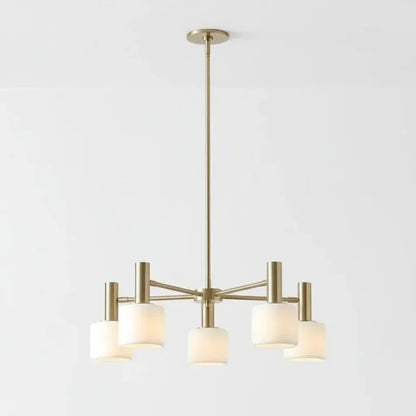 Aura Mid-Century Brass Porcelain Cylinder Chandelier