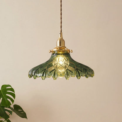 Gyran Retro Brass Lace Glass Pendant Light