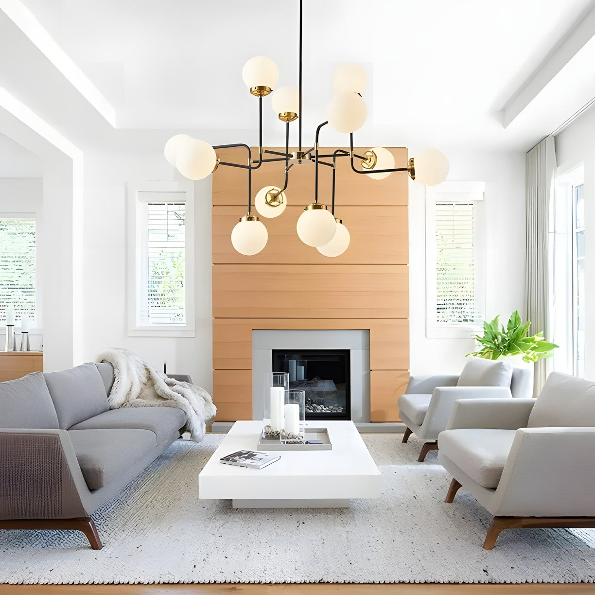 Ava Creative 12 Lights Globe Milk Glass Linear Chandelier