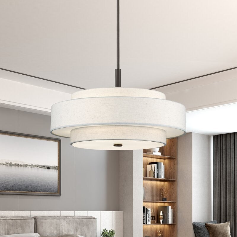 Harlow Linen Blend 5 Light Metal Double Tier Drum Pendant Light