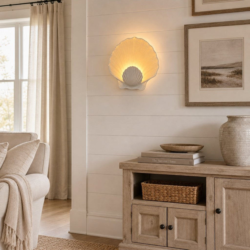 Kristian French Vintage Ceramic Cream Shell Wall Sconce