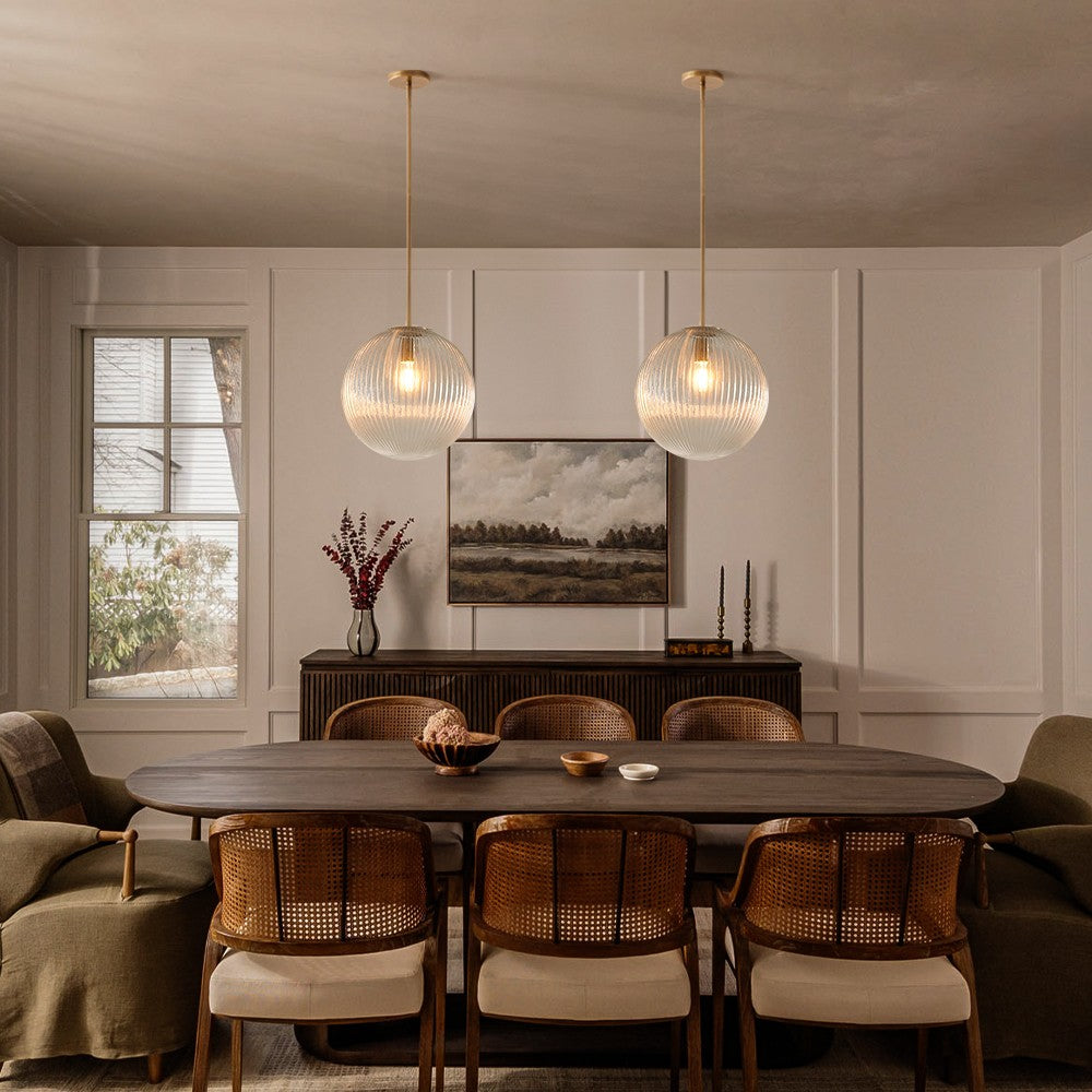 Alain Farmhouse Cooper Ribbed Glass Pendant Light