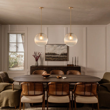 Alain Farmhouse Cooper Ribbed Glass Pendant Light
