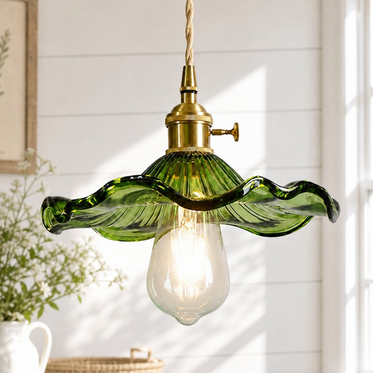 Liliana Retro Hibiscus Flower Glass Shade Pendant Light