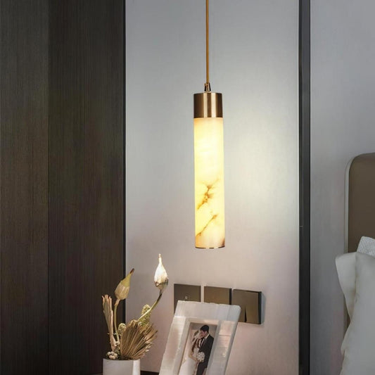 Odalys Luxurious Cylindrical Alabaster Brass Pendant Light
