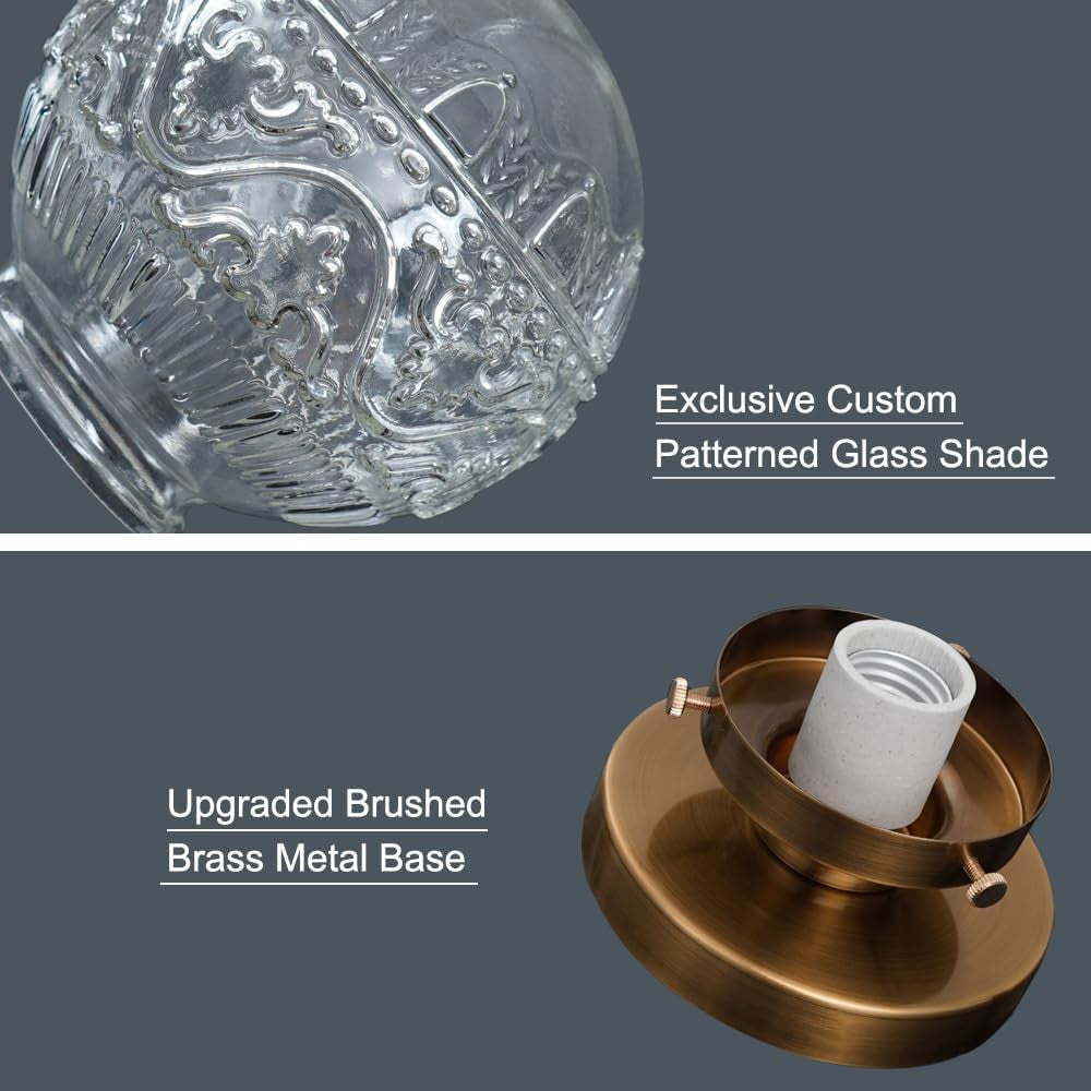 Ixionis Vintage Engraved Pattern Globe Glass Flush Mount Ceiling Light