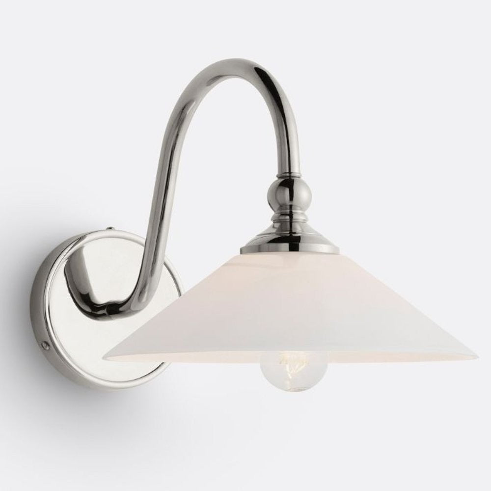 Cygnira Vintage Brass Glass Curved Neck Wall Light