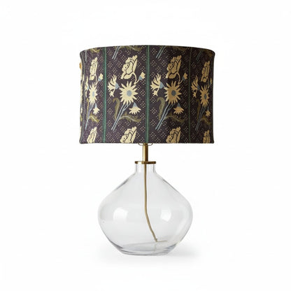 Waylon Vintage Floral Drum Shade Clear Glass Table Lamp