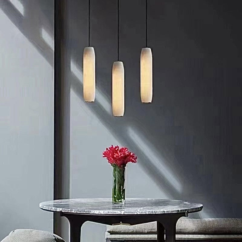 Guido Flute Cylindrical Alabaster Pendant Light