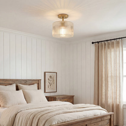 Finnda Farmhouse Ribbed Glass Semi Flush Ceiling