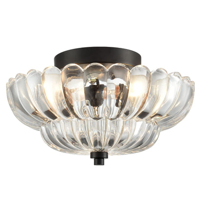 Raveena Vintage Amber Glass Semi Flush Mount Floral Ceiling Light