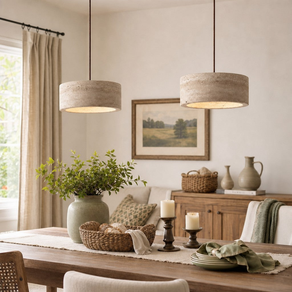 Veloria Scandinavian Travertine Round Pendant Light