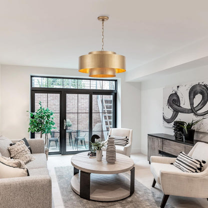 Aurelius Brushed Texture Metal Double Drum Chandelier