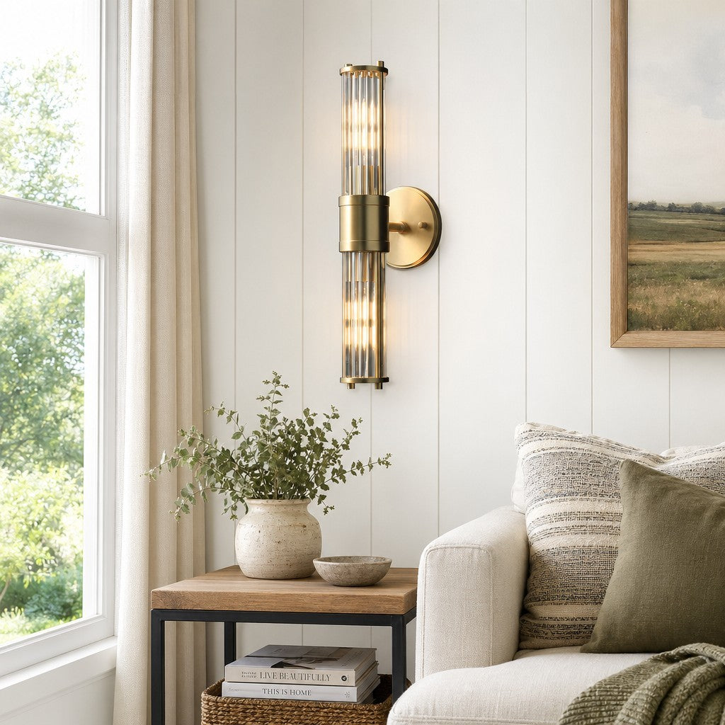 Prisha Mid Century Gold Fluted Ribbed Glass Wall Sconces