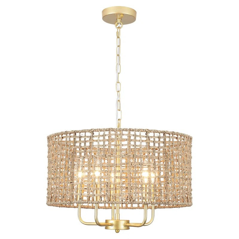 Arlo Bohemian 5 Light Natural Rattan Drum Chandelier