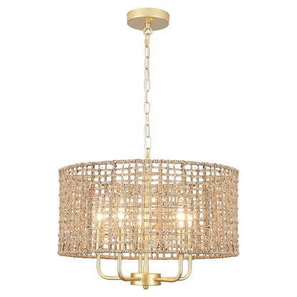 Arlo Bohemian 5 Light Natural Rattan Drum Chandelier