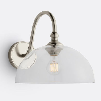 Cygnira Vintage Brass Glass Curved Neck Wall Light