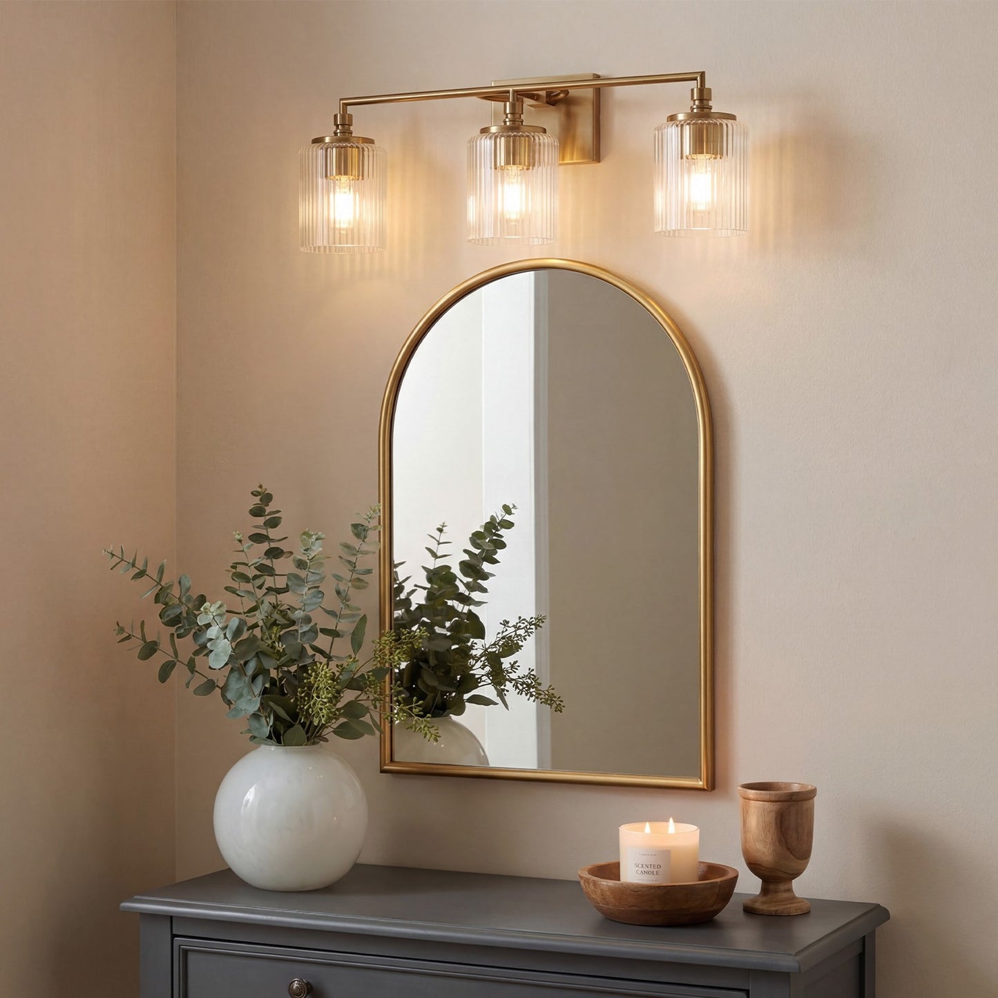 Cerys Modern 3-Light Ribbed Glass Cylinder Sconce