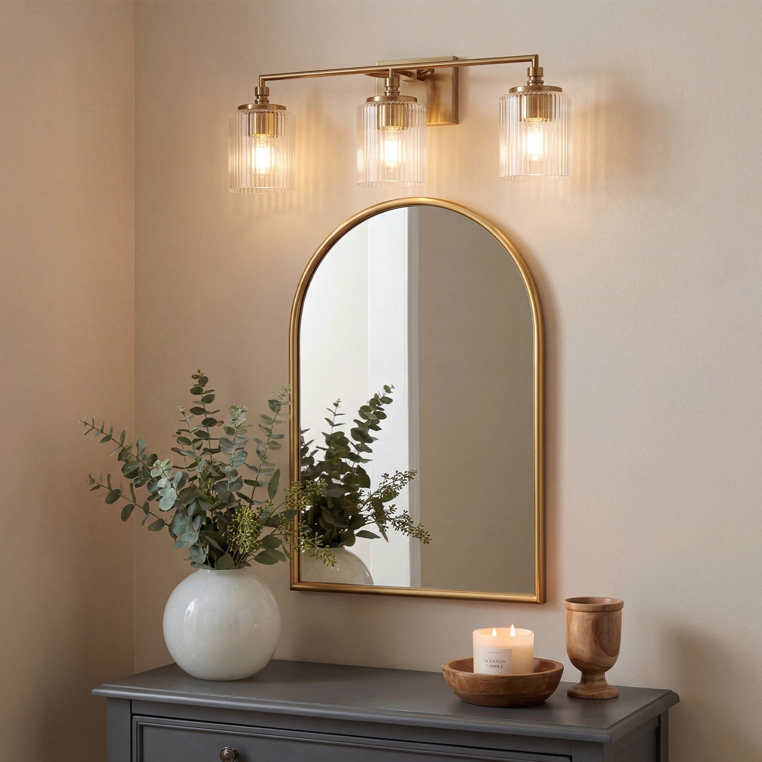 Cerys Modern 3-Light Ribbed Glass Cylinder Sconce