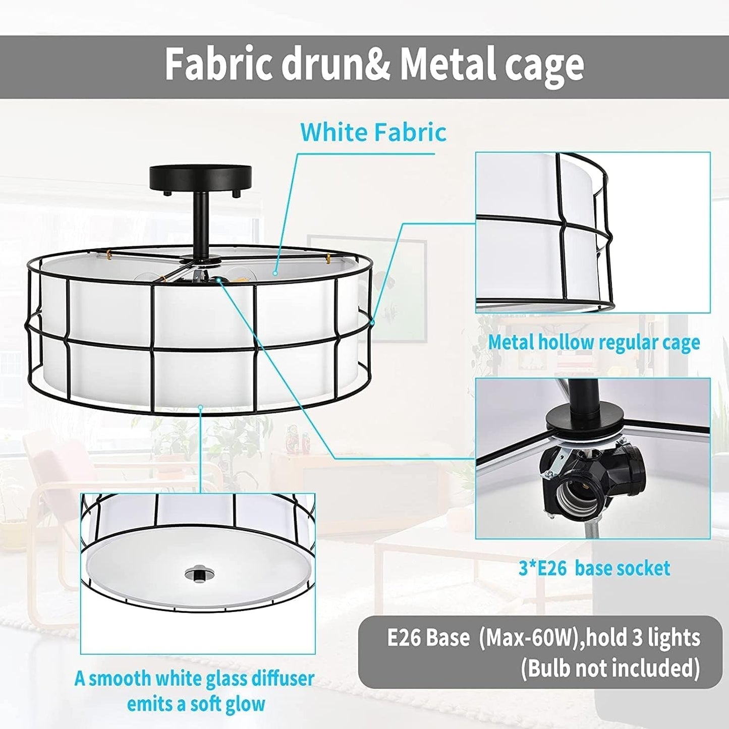 Merrik Metal Mesh Drum Ceiling Light