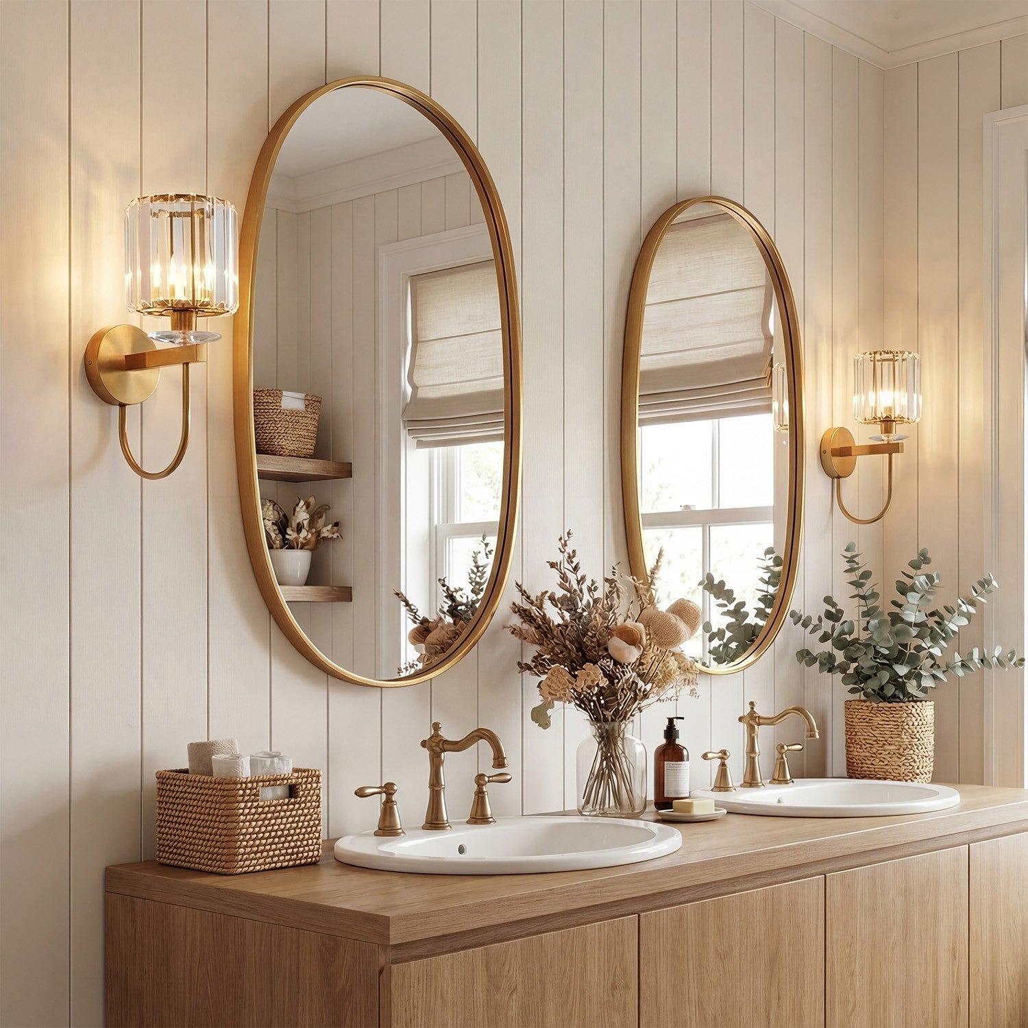 Solstice Brushed Brass Crystal Ribbed Glass Wall Sconce