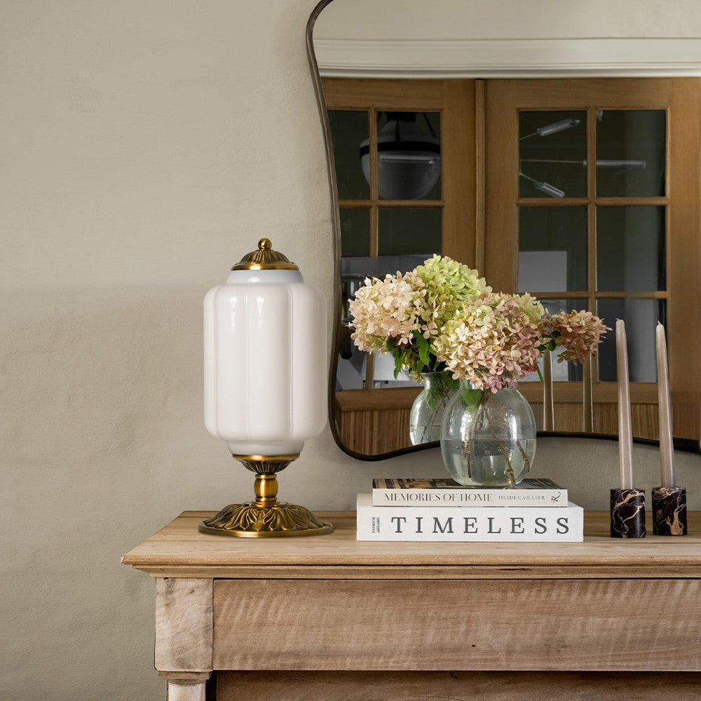 Nexos French Retro Cream Glass Textured Eloise Table Lamp