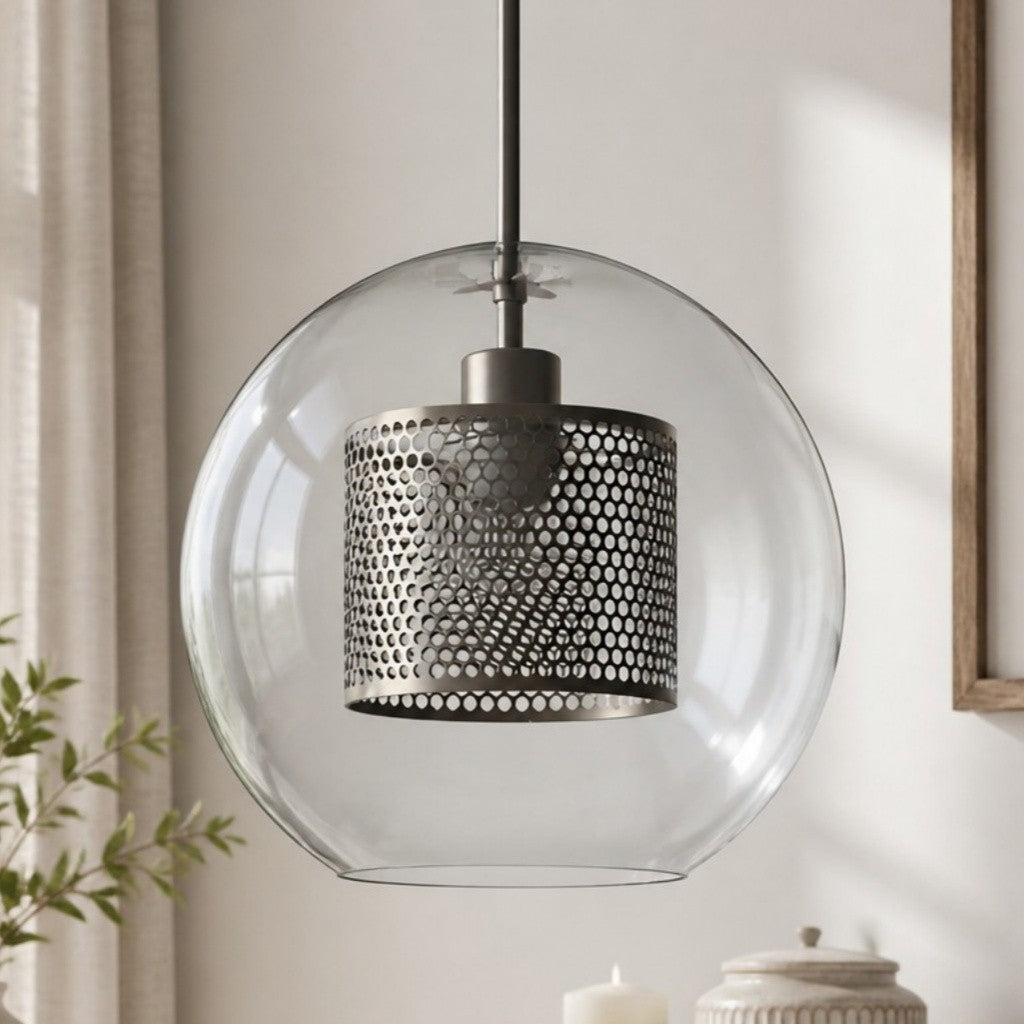 Linc Contemporary Globe Clear Glass Metal Pendant Light
