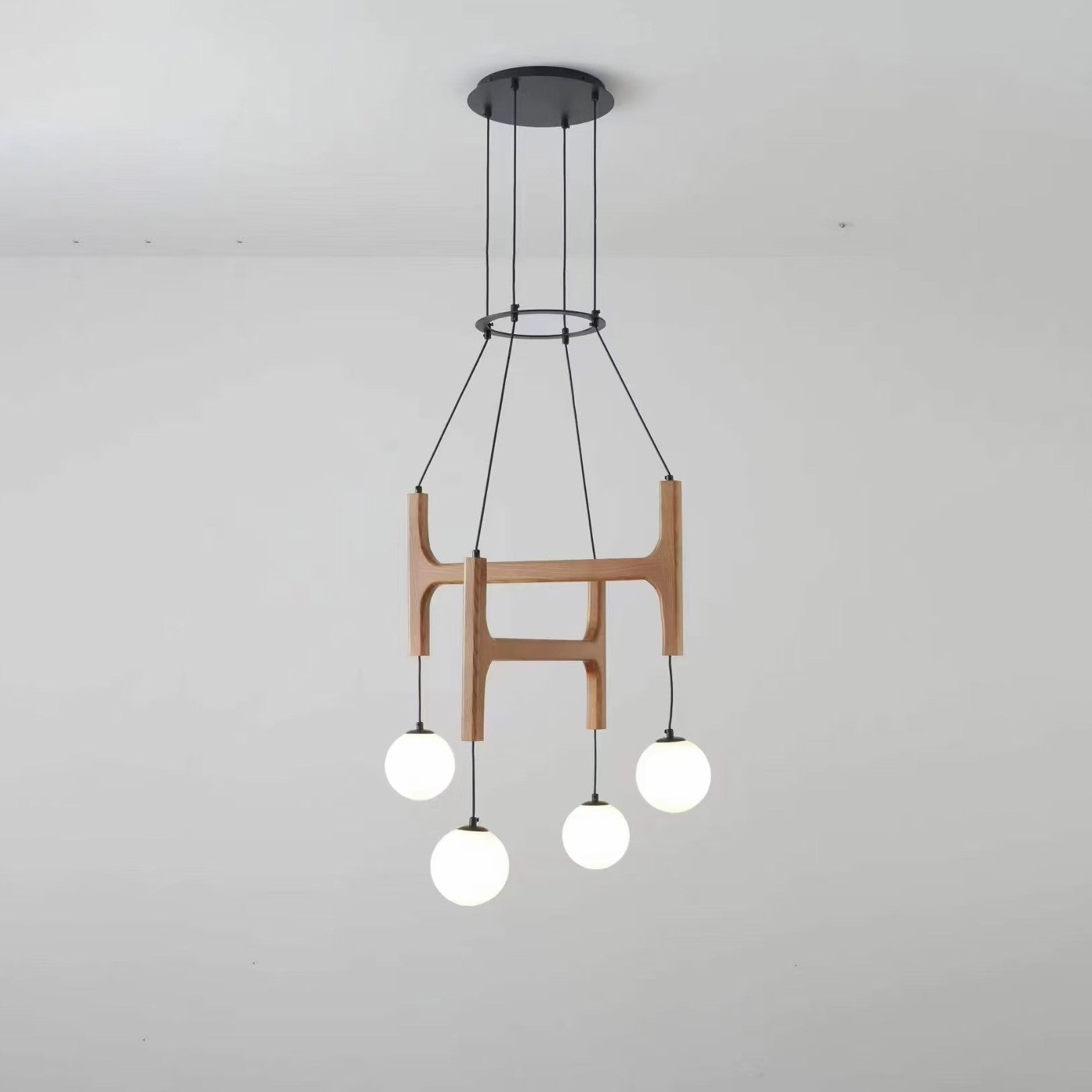 Astraea Farmhouse Wooden Branch Milk Glass Globe Chandelier