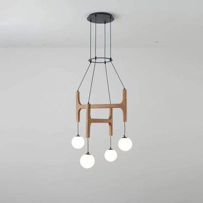 Astraea Farmhouse Wooden Branch Milk Glass Globe Chandelier